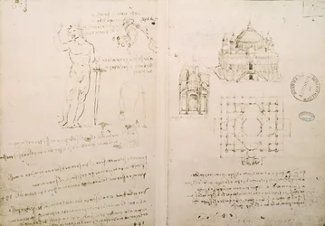 Sketch of a church similar to St. Sepolcro in Milan, fol. 4r from Codex Ashburnham I and II (formerly part of Ms B (2184) and Ms A), c.1492